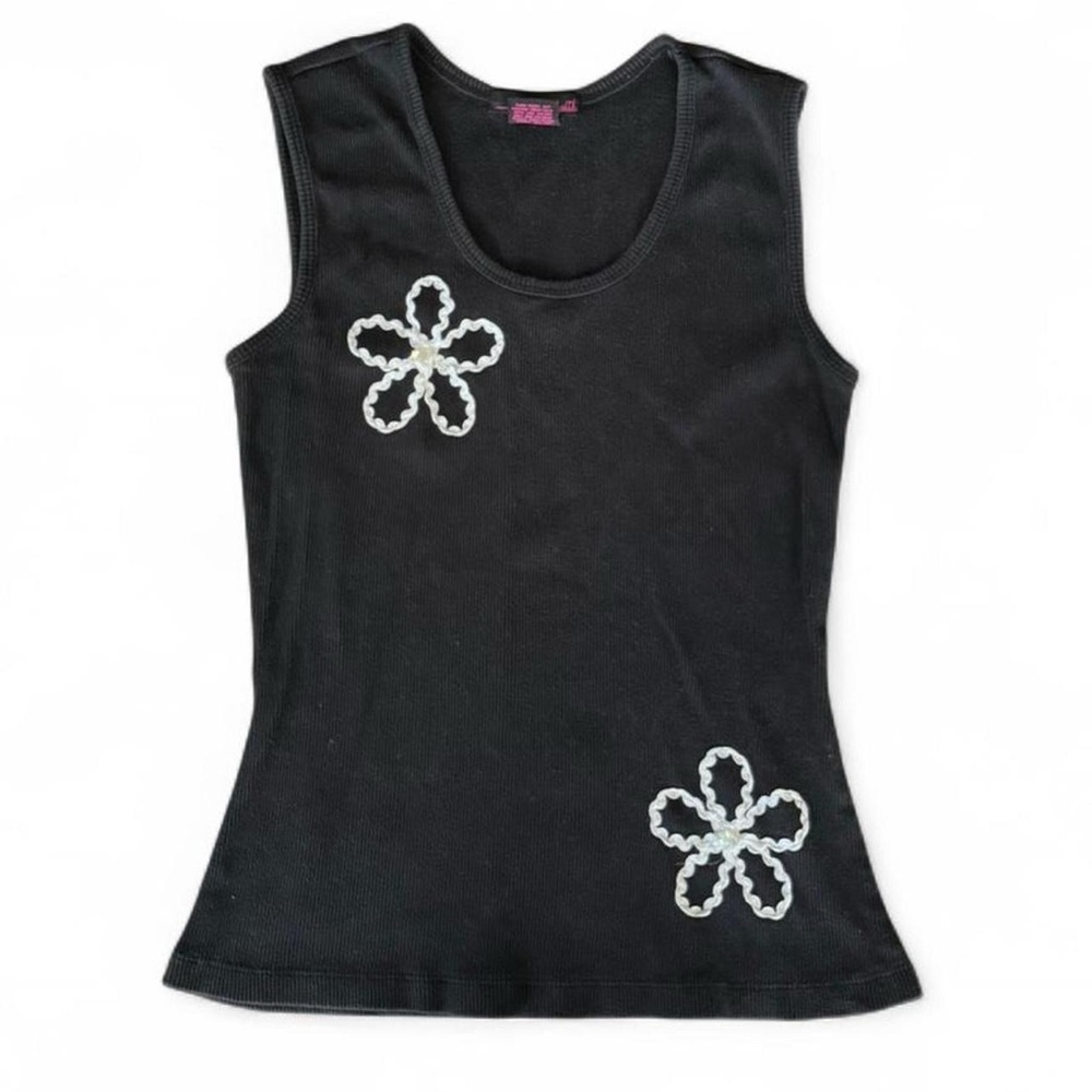 Willi Smith Black and White Floral Embroidered Line Design with Sequins Y2K Med